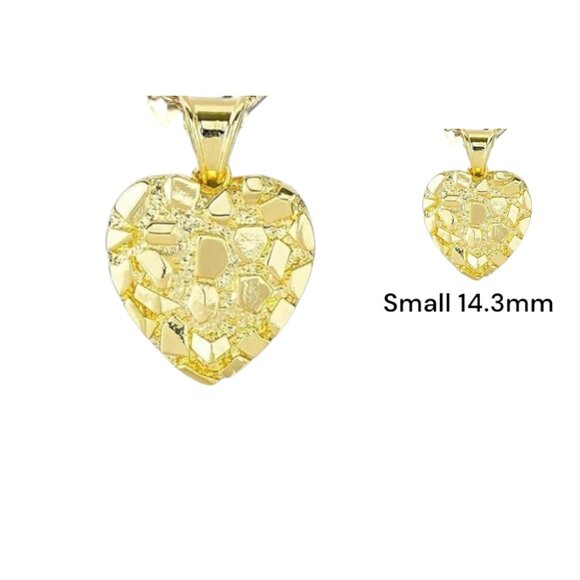 14k Gold Plated Luxury Nugget Love Heart Pendant Figaro Chain Necklace 18" 4mm - Picture 5 of 8